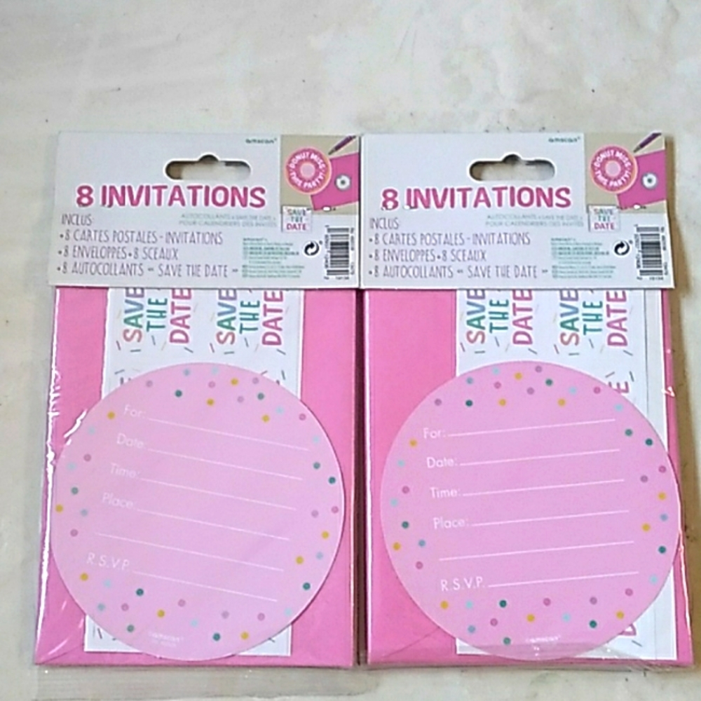 NWT 2 packs of amscan donut miss this party 8 invitations with envelope
